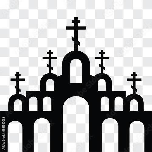 Orthodox Iconostasis Silhouette, Altar Screen with Arches and Crosses, Symmetrical Minimalist Vector Illustration