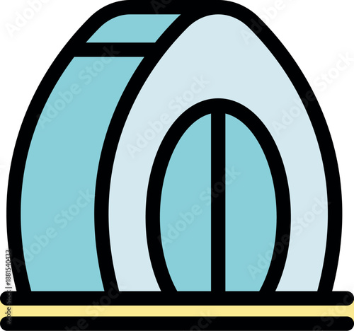 Simple, colorful icon of a camping tent, ideal for representing outdoor adventures, hiking, and recreational activities