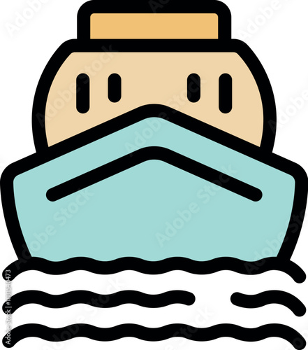 Ferry boat navigating on water, featuring windows, bridge, and a streamlined hull