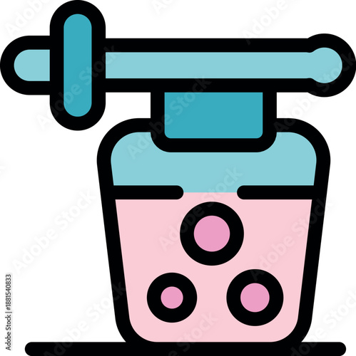 Pink nail polish in an open bottle with the brush applicator resting on the rim, ready for application