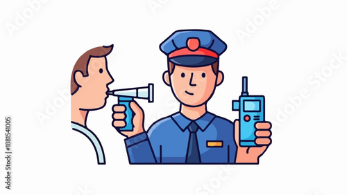 Officer tests man's breath with device, holds radio