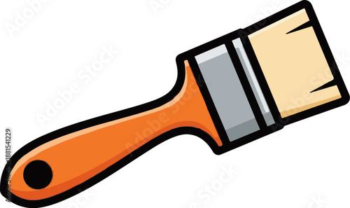 Orange handled paintbrush with metal ferrule and beige bristles