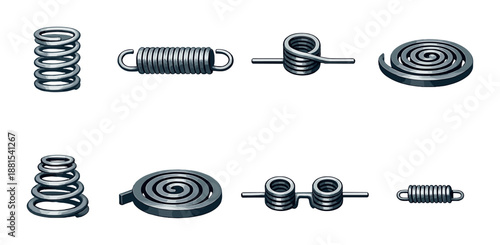 Various metal springs arranged on gray background