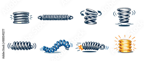 Various animated springs in different shapes and movements