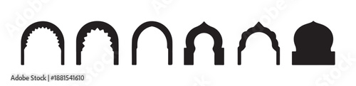 Various shapes of ornamental islamic and moorish arched entrances for building facade design