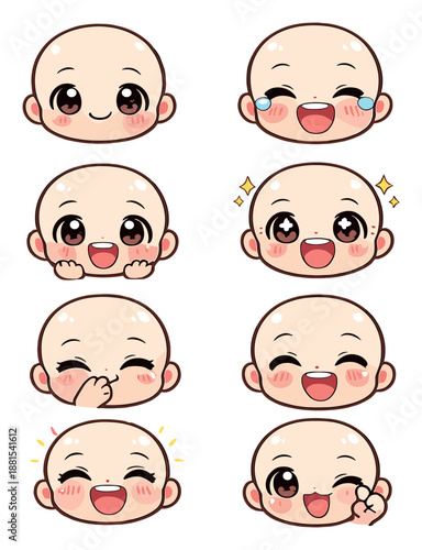 Cute cartoon faces with various expressions