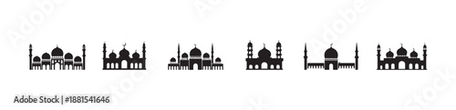 Islamic masjid silhouettes set for ramadan design featuring various mosque shapes and architectural
