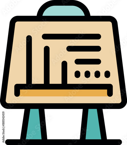 Office flip chart displaying marketing analytics, business results and data analysis