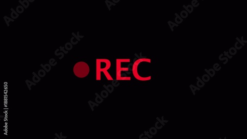 rec text camera recording icon blink animation, interface of video recorder digital display in black background ,4k animation in alpha channel