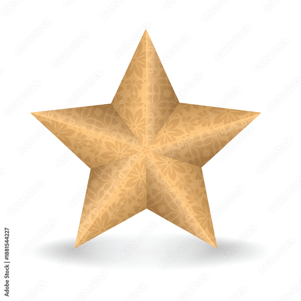 Fototapeta premium 3D Gold Star with Floral Pattern on White Background