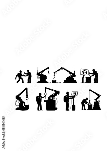 Robotic Maintenance and Repair Silhouette, Automated Circular Economy Support, Future Infrastructure and Tech Mending Concept Vector