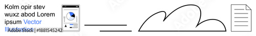 Data storage, file sharing, cloud computing, technology workflow, information transfer, network solutions. Smartphone, cloud and file icons arranged for connectivity. Data storage and file sharing