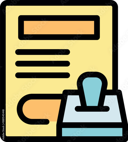 Rubber stamp pressing on a document, symbolizing validation and authorization