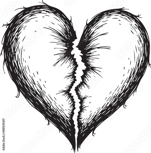 An artistic illustration of a broken heart, showcasing the raw emotion of heartbreak and loss, drawn in a expressive style.