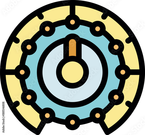 Control panel with circular design featuring switch, indicators, and settings display