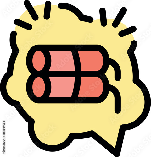 Two dynamite sticks exploding inside a comic speech bubble with a yellow background representing explosive conversation, heated discussion or dangerous words