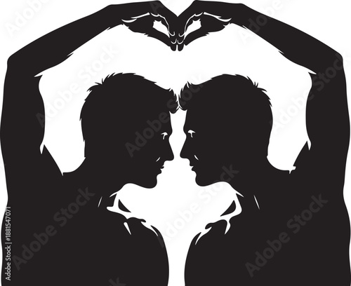 Silhouette of a loving couple forming a heart shape