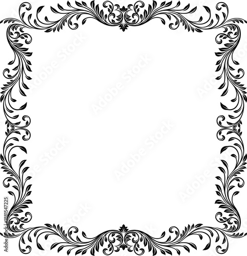 A filigree heraldic crest motif floral pattern border frame. Original design in a vintage style.