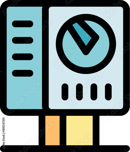 Stylized digital icon representing data analysis with graphical elements