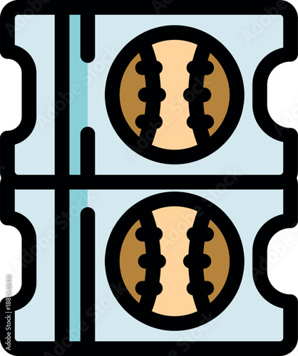 Pair of baseball tickets featuring baseball illustrations, ready for an exciting game