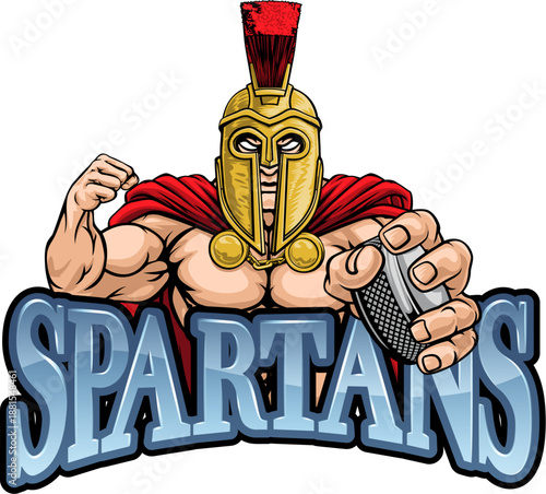 A trojan man ice hockey sports team cartoon mascot