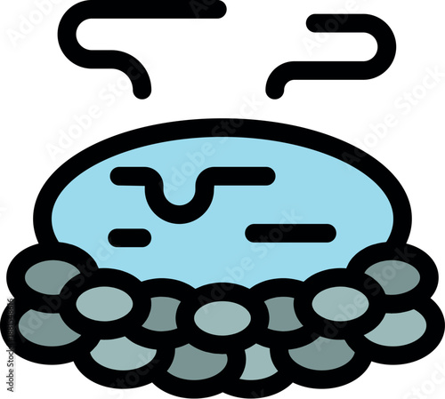 Geothermal hot spring surrounded by rocks is steaming, perfect for representing spa, wellness and travel