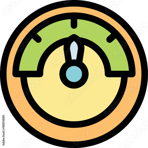 Speedometer with green indicator showing optimum performance, measuring speed and efficiency