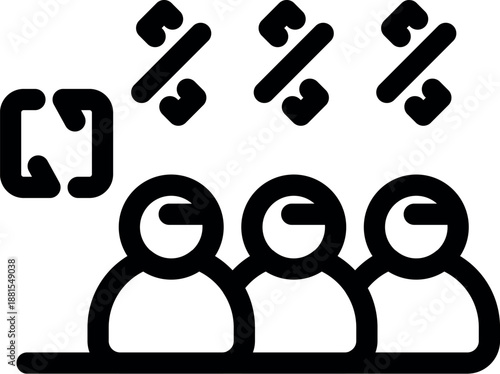 Business team receiving triple percent bonus, exchanging with rotating arrows icon