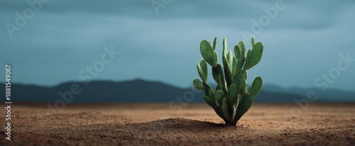 A lonely cactus dances in the dry desert embodying quiet resilience like a steadfast warrior.