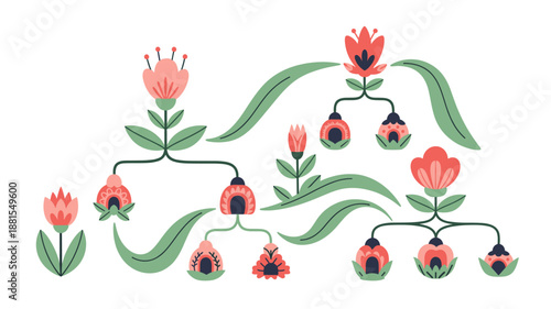 Colorful Floral Tree Illustration with Flowers.