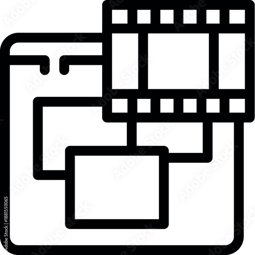 Film strip being uploaded to a website, symbolizing online video sharing and digital content management