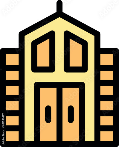 Simple church facade with double doors and windows, symbolizing faith, community, and spiritual gatherings