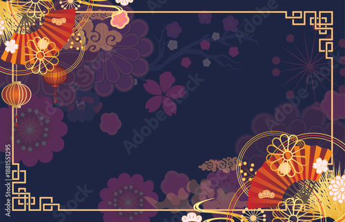 中華風フレーム飾り枠背景