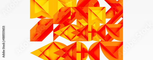 Abstract geometric shapes, orange hues dominate composition. Angular forms overlap creating dynamic visual texture. Brightness varies throughout design.