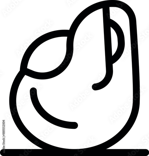 Open mussel shell lying on the seabed, simple black and white line art icon for seafood restaurant menu or fish market