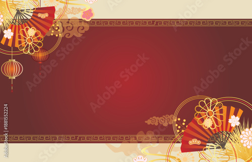 中華風フレーム飾り枠背景