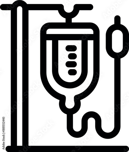Simple black and white icon of an iv drip setup, symbolizing intravenous therapy and medical treatment