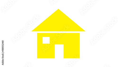 Bright yellow silhouette of a house with a peaked roof serves as a cheerful icon for housing apps isolated on white.