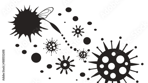 Abstract black blots and circular shapes resembling microorganisms presented in a striking silhouette high quality professional