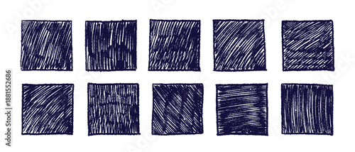 Hand drawn doodle square set. Art grunge ink cards