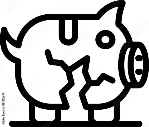 Broken piggy bank is losing its last coin, representing bankruptcy, financial crisis, and economic hardship
