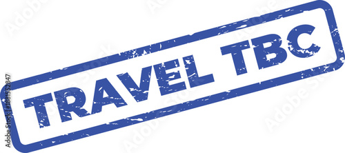 Travel TBC blue rubber stamp on white background