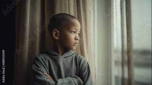 neurodivergent child, at home portrait, mental health awareness, realistic portrait, diversity stock, calm expression, modern childhood, editorial realism, natural light, no hands, emotional realism, 