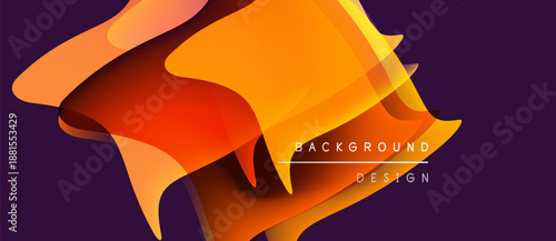 Abstract orange design. Dynamic shapes overlap, creating vibrant gradients. Purple background enhances visual impact. Modern, stylish presentation.