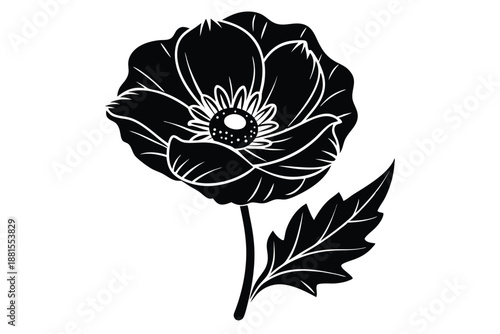 poppy silhouette line art vector illustration