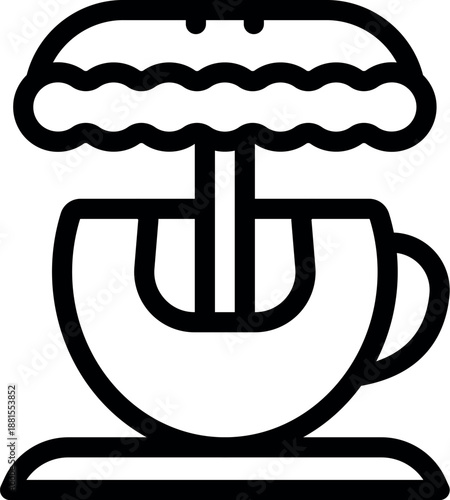 Minimalist vector illustration representing a coffee cup with a parasol on top, symbolizing summer beverages