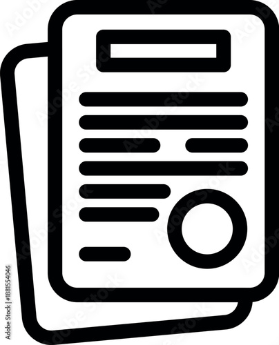 Line drawing of a contract or official document with rows of text and an official seal or stamp