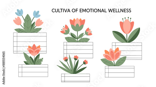 Illustration of Flowers in Boxes for Wellness.
