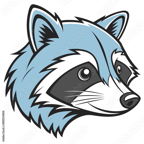 cartoon blue raccoon head with distinctive black and white markings silhouette high quality professional detailed modern