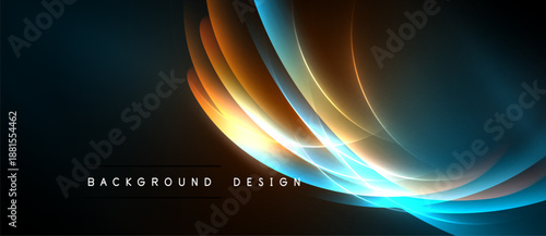 Abstract neon lines create dynamic flow. Warm colors blend with cool blues, forming elegant curves. Dark background emphasizes bright illumination.